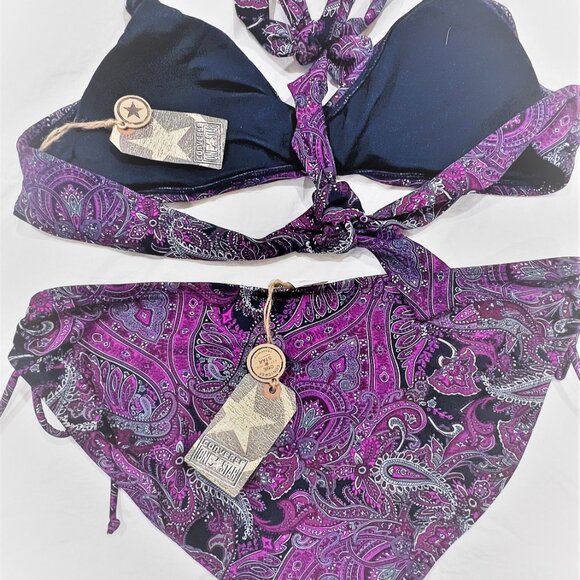 NWT Women's Converse One Star Paisley Print Purple & Pink Bikini Swim set XL - Picture 5 of 9
